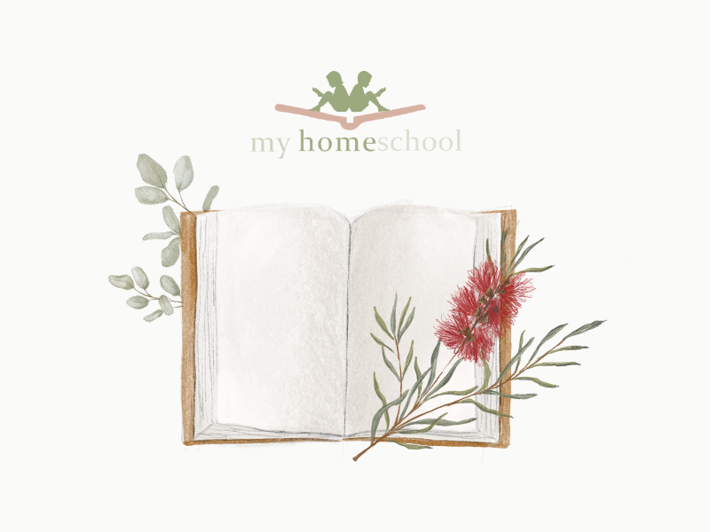 My Homeschool Charlotte Mason Curriculum image of open book and logo