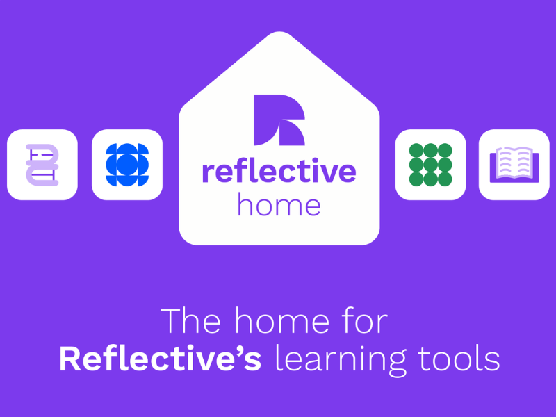 reflective home logo with test on screen that reads the home for reflective's learning tools