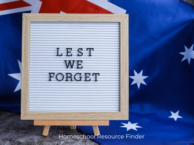 Image of an Australian flag and sign saying Lest We forget