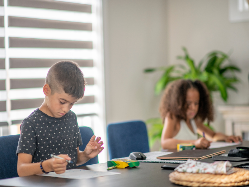 Young homeschooled child using twinkl resources for his homeschooling lessons