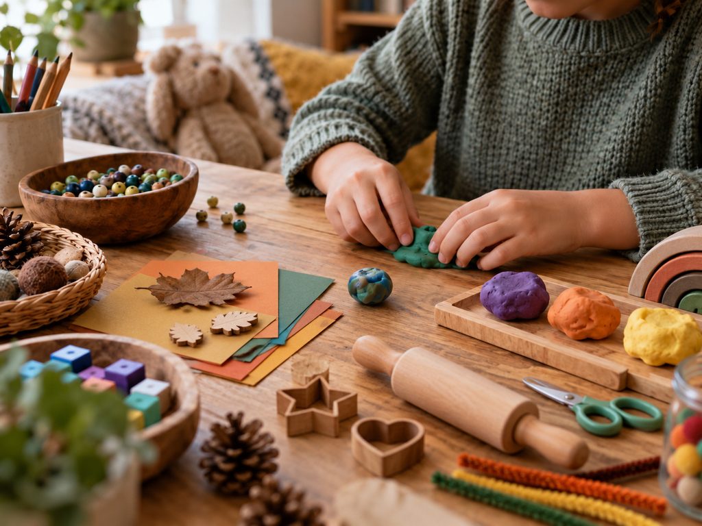 neurodivergent homeschooling child undertaking tactile learning with play dough and various tools