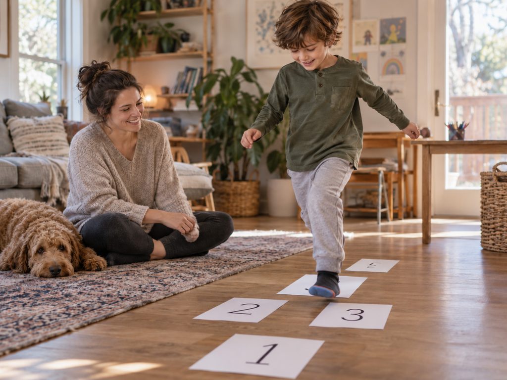 neurodivergent child learning at home with hands on and active movement