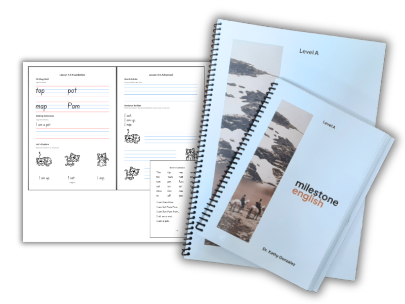 View of cover and inside pages of the Milestone English program