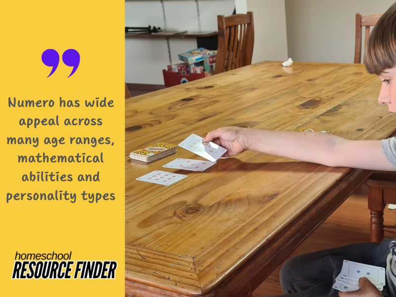 homeschooled child playing the numero card game